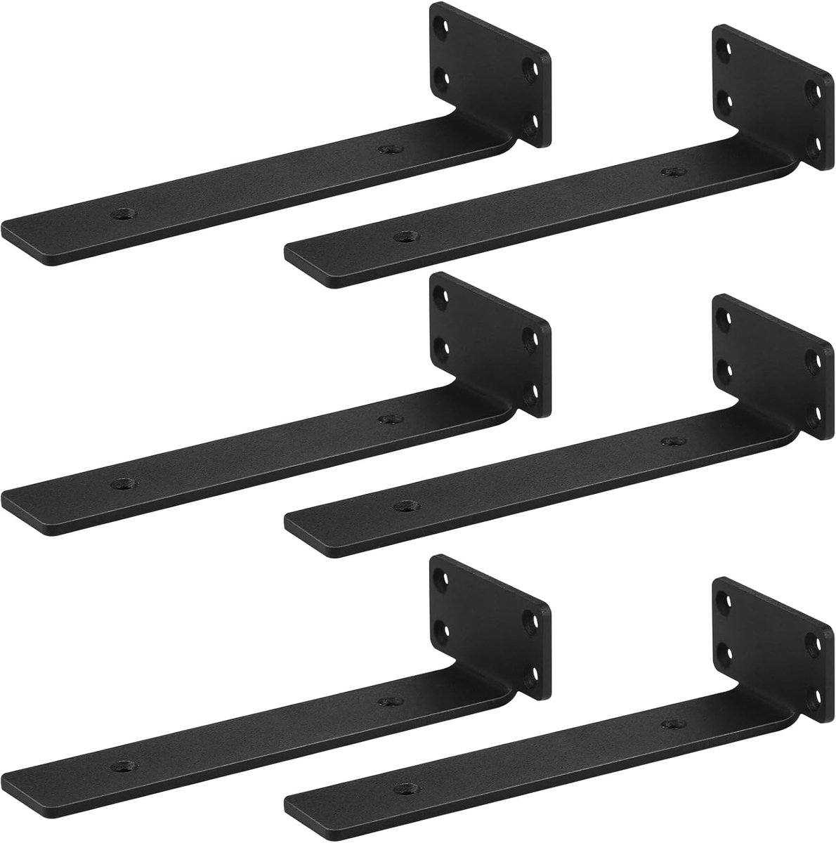 SnelShoppen - 6 stuks Zwarte Metalen Hoeksteunen 20 cm - Sterk en Duurzaam - Tot 68 kg - L-vormige Plankdragers - Voor Muurbevestiging in Keuken, Badk
