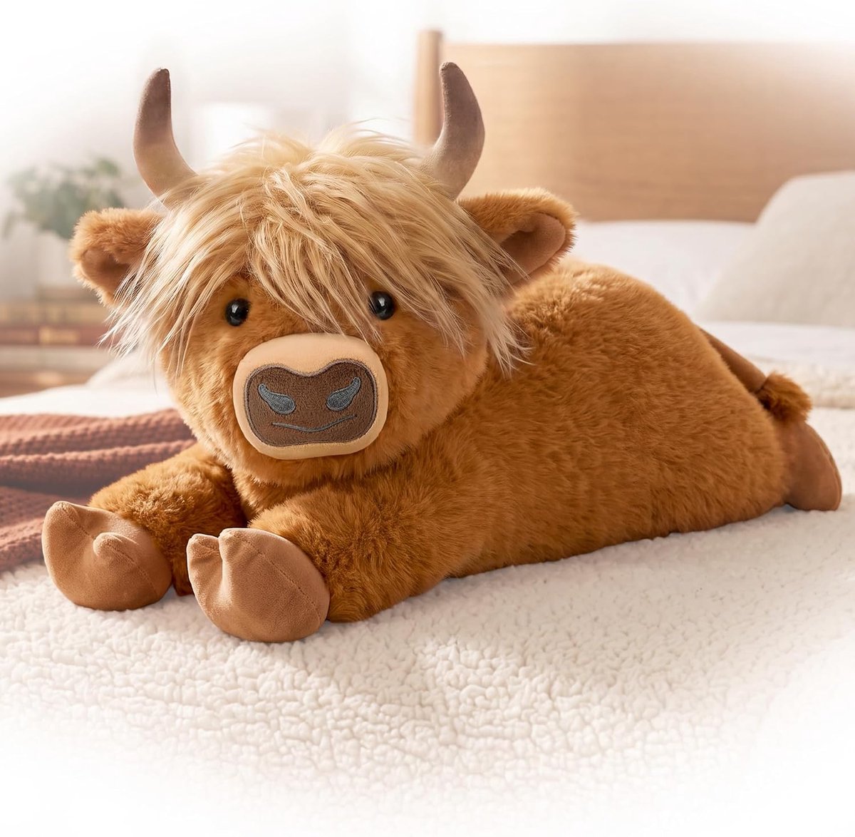 SnelShoppen - Warmtekussen Knuffel Hoogland Rund (Rood Bruin, 50 cm) - Ideaal voor Pijnverlichting, Koude Therapie, Kinderen en Gezelligheid