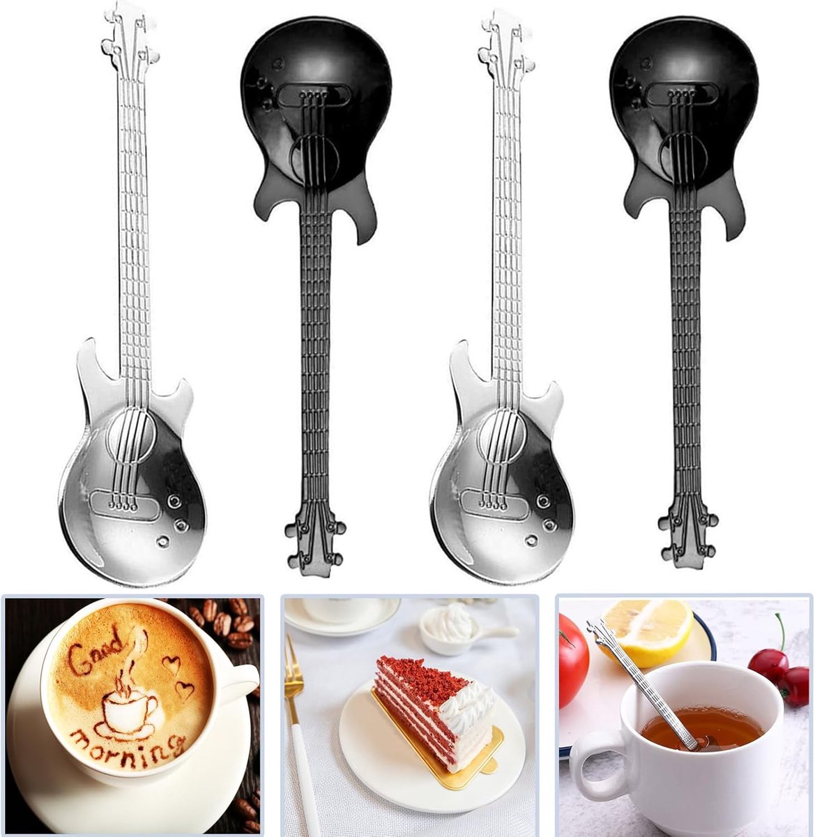 SnelShoppen - 4 Stuks RVS Theelepels - Lange Handgreep Latte Macchiato Lepels - Iced Coffee Lepels - Drink Lepels voor Roeren - Gitaarlepels voor Keuk