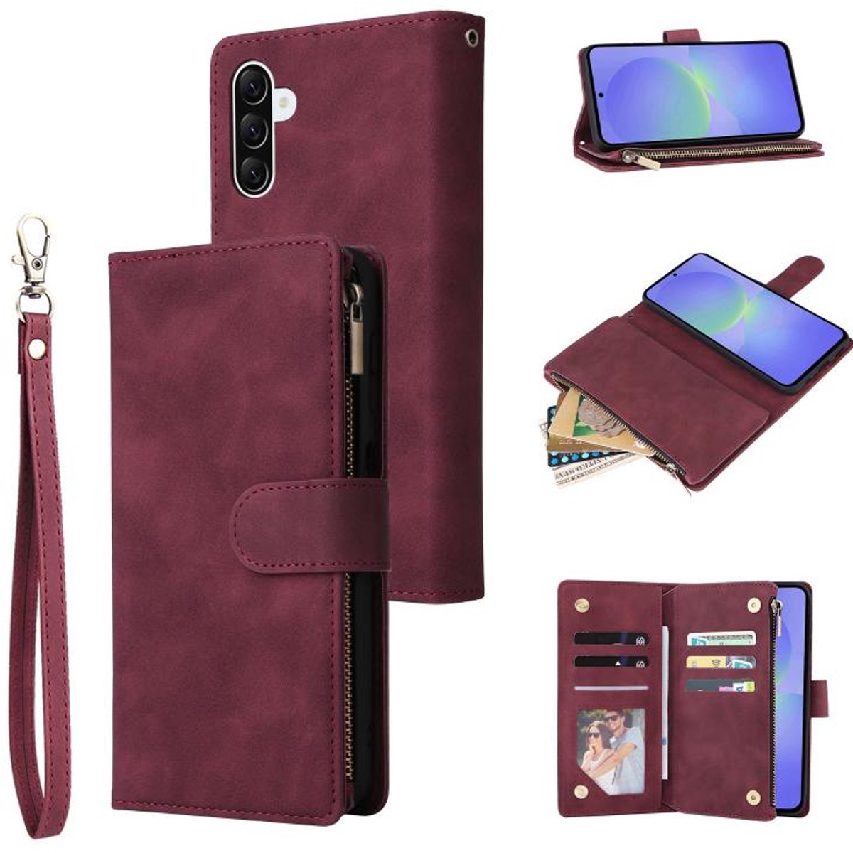 Telefoonhoesje geschikt voor Samsung Galaxy A27 5G - Portemonnee met rits - book-case hoesje - ruimte voor 6 pasjes - rood