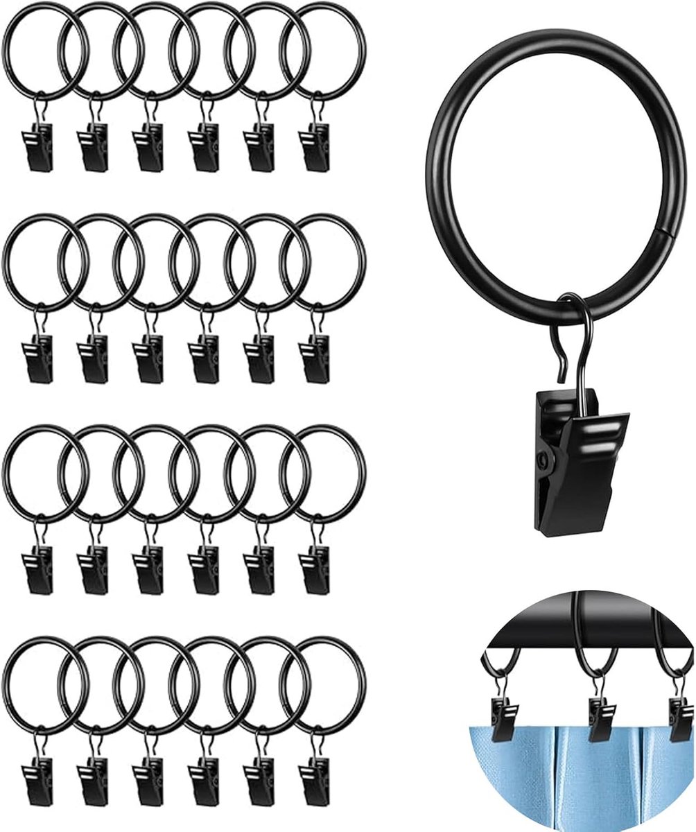 SnelShoppen - Pack van 25 Metaal Gordijnringen met Clips, 32mm Binnenmaat, Robuuste Gordijnringen voor Raam, Deur en Douchegordijnen