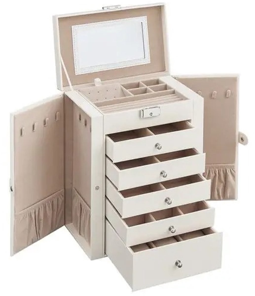 Atlasyx sieradendoos - Make up organizer - Juwelendoos - Sieradenhouder - Sieraden organizer - Met Slot - 15,6 x 26 x 32 cm - Wit