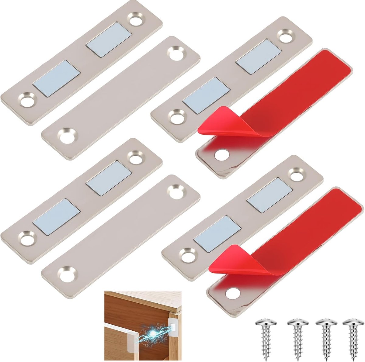 SnelShoppen - 4 Stuks Magnetische Kastdeuren, Ultra-Dunne Magnetische Sluitingen voor Keuken, Kasten en Meubels, Sterke Deursluiting met Dubbel Magnet