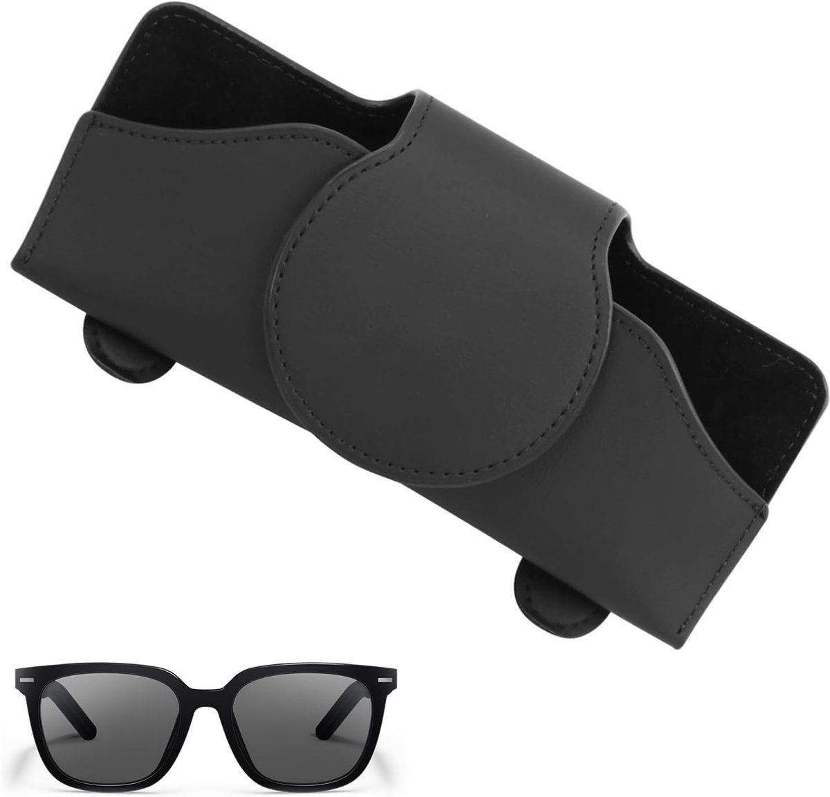 SnelShoppen - Car Sunglasses Holder Zwart - Luxe Zonnebrilhouder Auto - Magnetische Sluiting - Opberging voor Zonnebrillen - Universeel voor Alle Voer