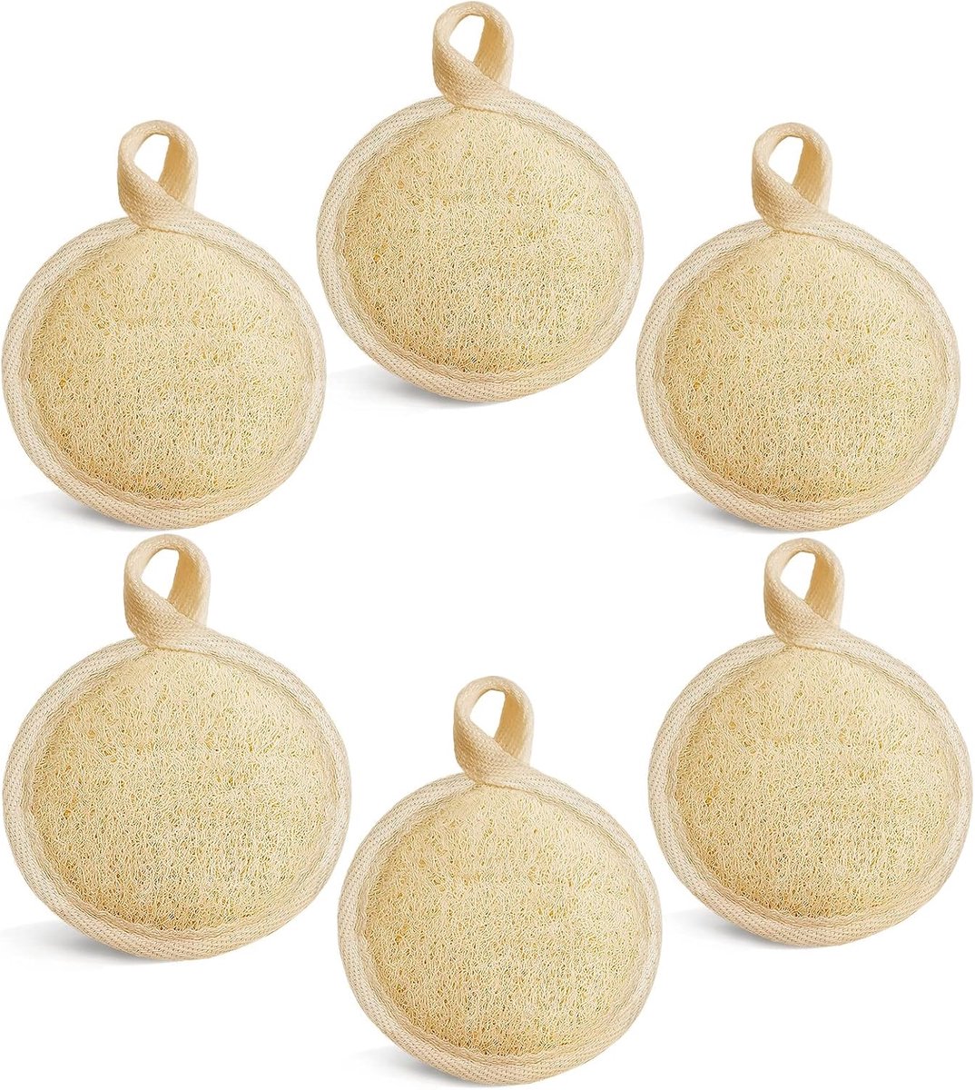 SnelShoppen - Facial Exfoliating Loofah Pad Scrubber 6 Stuks - Natuurlijke Loofa Spons Pads voor Gezichtsreiniging, Make-up Verwijdering, Pore Massage