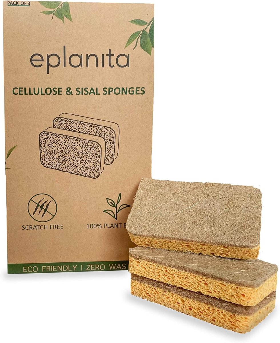 SnelShoppen - Biologische Keuken Sponsen 3er-Pack - Natuurlijke Cellulose en Sisal Sponsen - Eco-vriendelijk, Herbruikbaar, Afwas Sponsen, Duurzaam, C