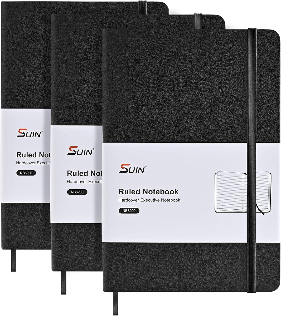 SnelShoppen - SUIN A5 Notitieboek, 3 stuks, hardcover gelinieerd, 100 g/m² papier, kunstlederen cover, perfect voor werk, school en dagelijks gebruik