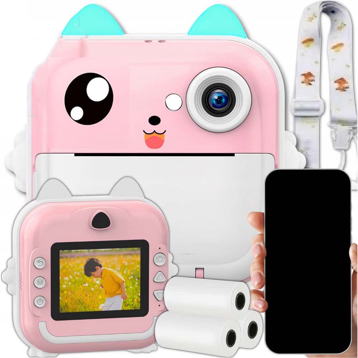 Draagbare Thermische Instantcamera Voor Kinderen - 1080p Foto & Video Geen Inkt Nodig 2,4 Inch IPS-Scherm 1200 mAh - Bewerkbare Labels Stickers En Notities - Roze