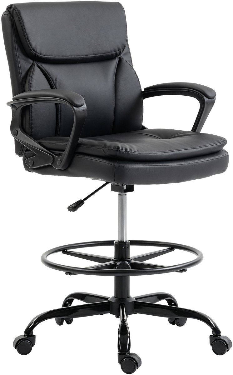 TEKROA® Luxe Ergonomische Hoge Bureaustoel - Kunstleer met Voetensteun & Armleuningen - Verstelbaar - Bureau Stoel - Zwart