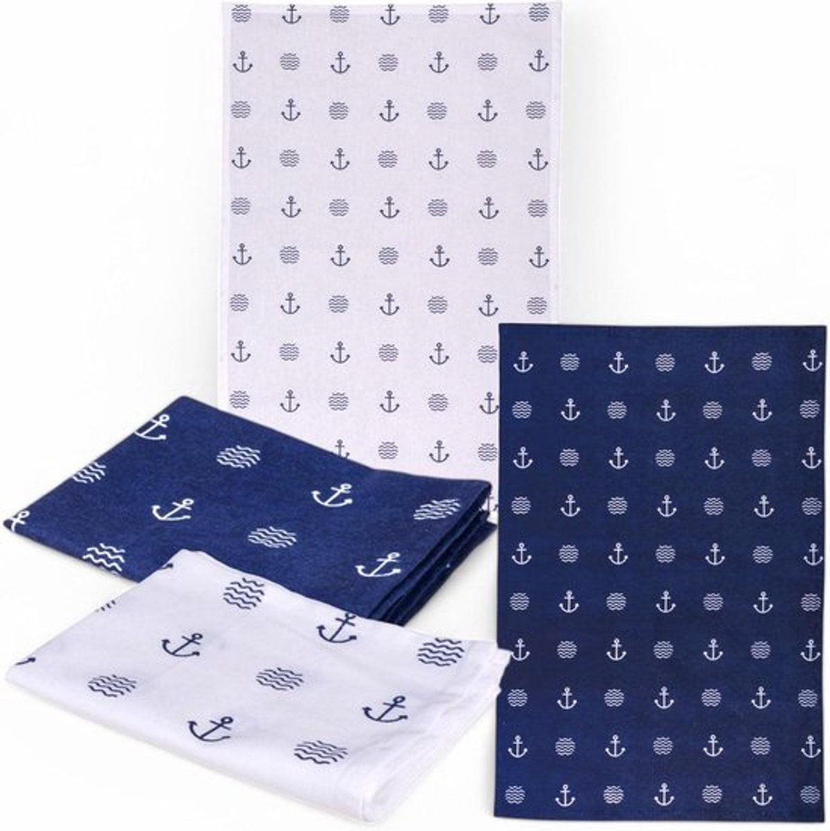 Set van 2 keukendoeken met maritiem design - Absorberend en duurzaam - 40 x 60 cm - Blauw-wit allover