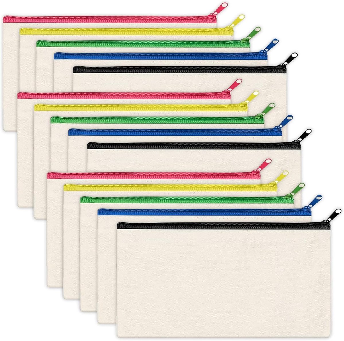 SnelShoppen - Pack van 15 Lege Stoffen Tassen 21 x 12 cm, Canvas Zipper Tassen voor Schilderen, Kleurige Make-up Tas voor Kinderen, Feest, DIY, Wit