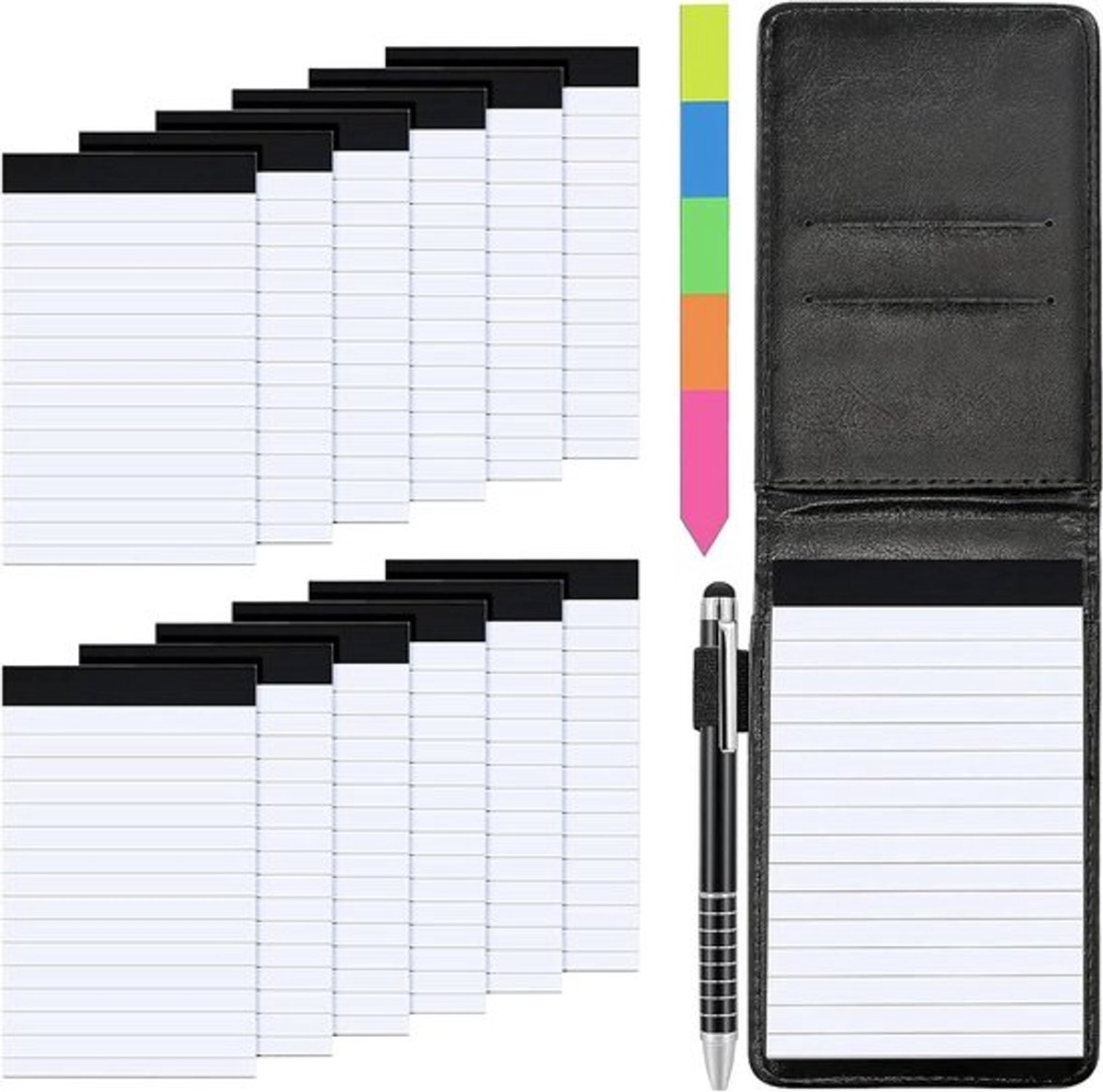 Mini Notitieblok Set met A7 PU Lederen Notitieboek en Pennenhouder