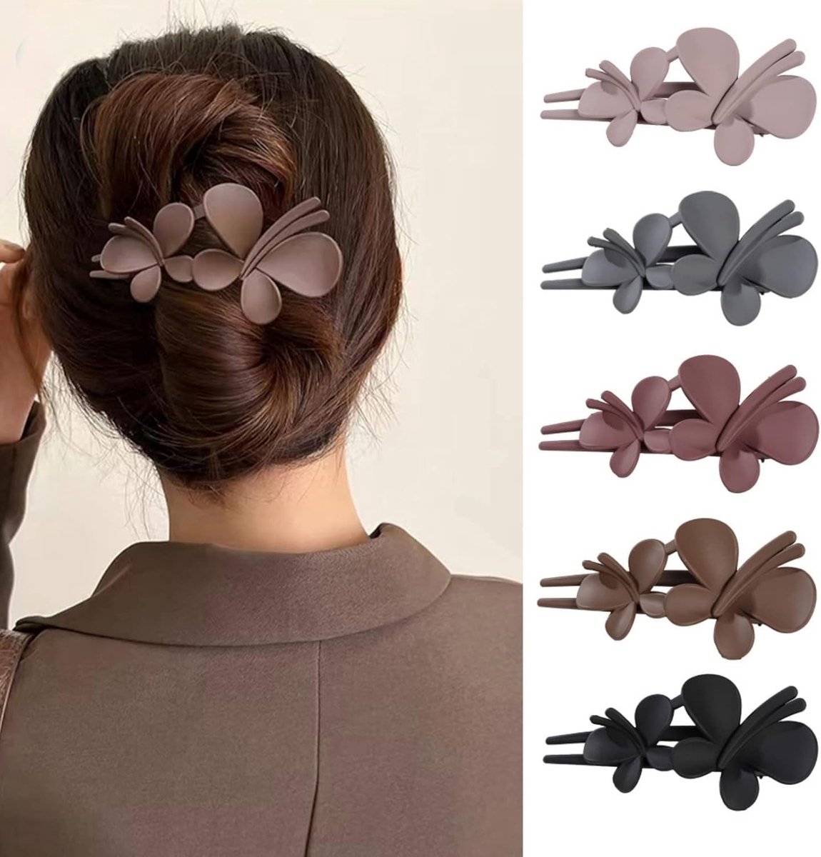 SnelShoppen - 5 Stuks Grote Vlinder Haarspeld Clips voor Vrouwen - Matte Duck Bill Haarspelden - Krokodil Haarspelden voor Meisjes en Vrouwen - Duurza