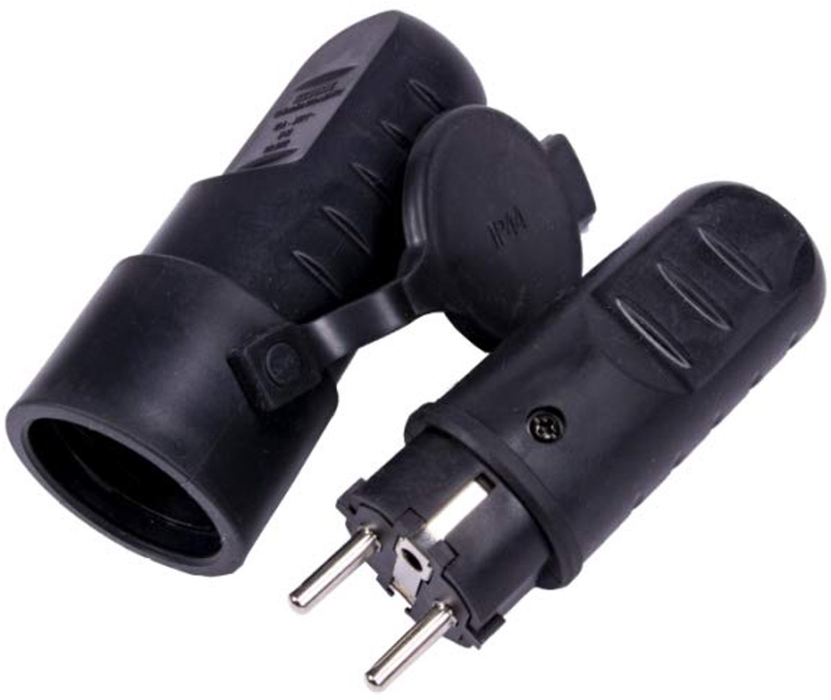 SnelShoppen - Schuko Rubber Plug en Clutch Kit IP44 - Waterdichte Stekker en Koppeling voor Buiten en Vochtige Ruimtes - Zwart - 16A 250V - Hoogwaardi