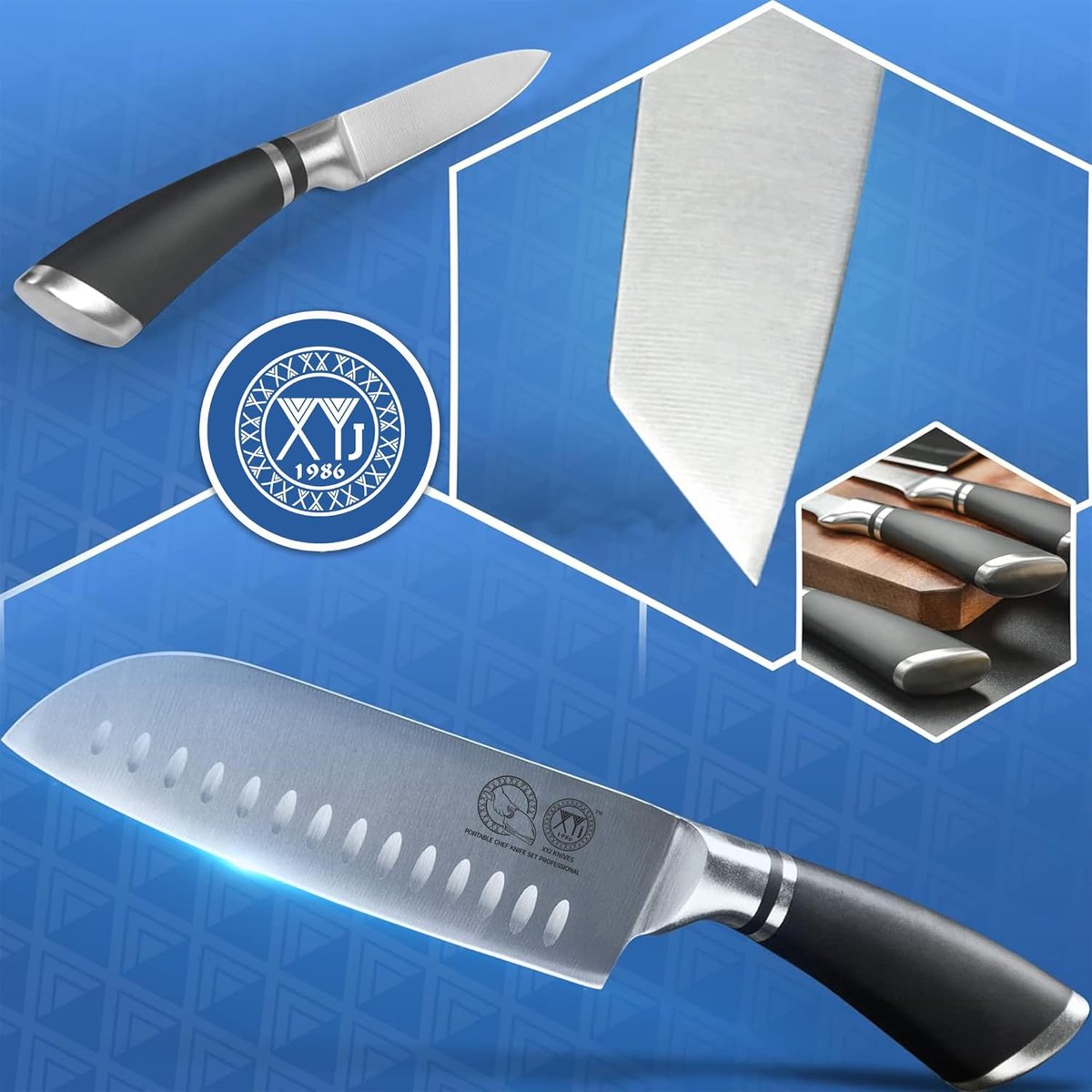 SnelShoppen - Professionele Koksmes Set met Tas en Beschermhoes, Kookmessen voor Keuken, Santoku, Utility, Fruit, RVS, Perfect voor Koken en Vlees Sni