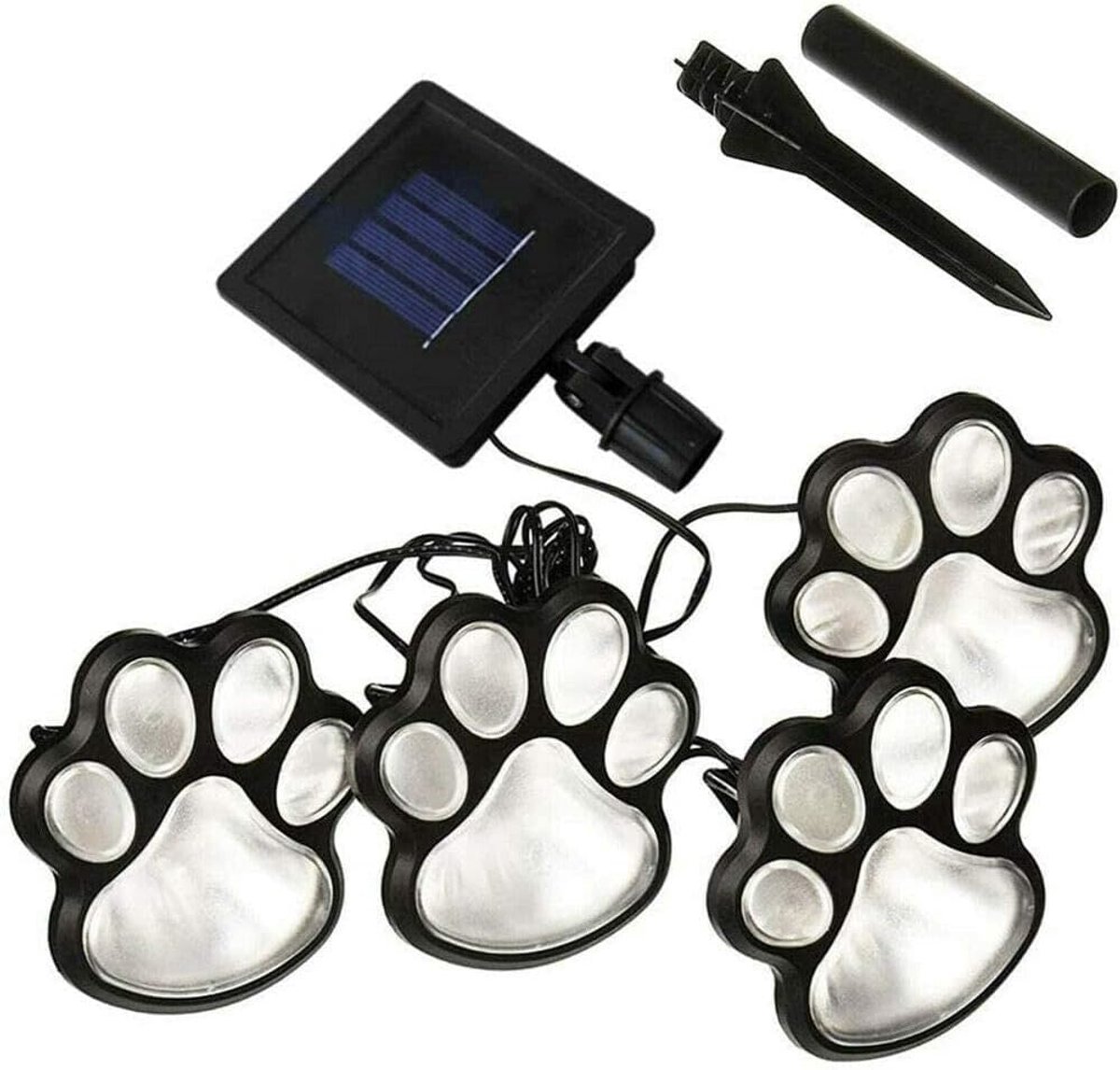SnelShoppen - 4 Solar LED Paw Print Garden Lights - Schattige Tuinverlichting voor Buiten - 3 Inch Lamp voor Pad en Landschap - Ideaal voor Tuin en Op