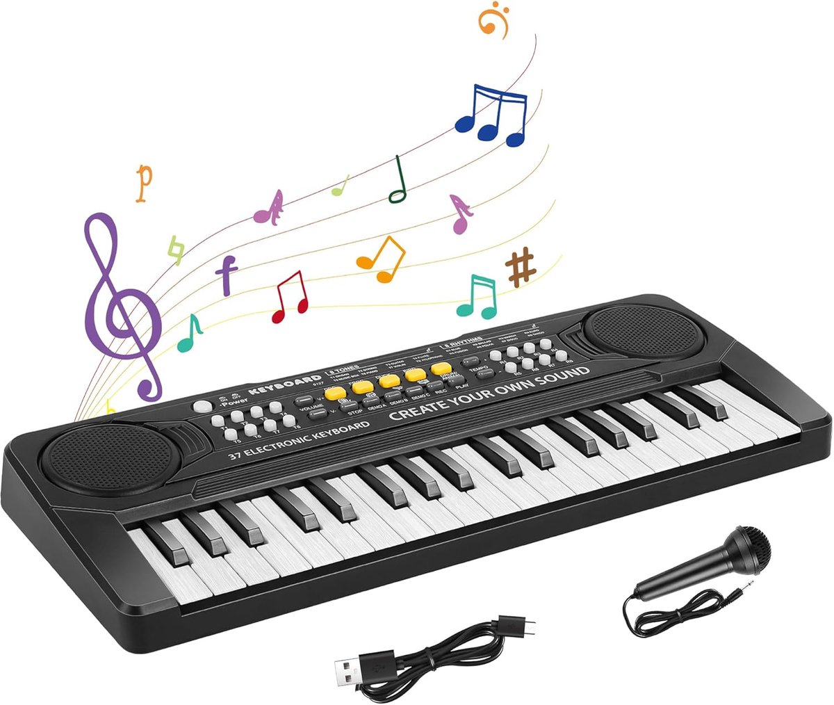 SnelShoppen - Elektronisch Keyboard voor Kinderen 3-8 Jaar, Mini Piano met 37 Toetsen, Microfoon, 4 Instrument Geluiden, 8 Muziek Ritmes, Demos, Muzik