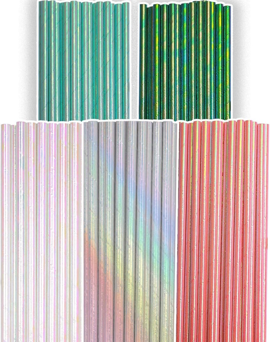 SnelShoppen - 150 Papieren Rietjes in 5 Kleuren - Duurzame Wegwerp Rietjes voor Feesten, Verjaardagen, Babyshowers, Bruiloften, 7.75 inch, Ideaal voor