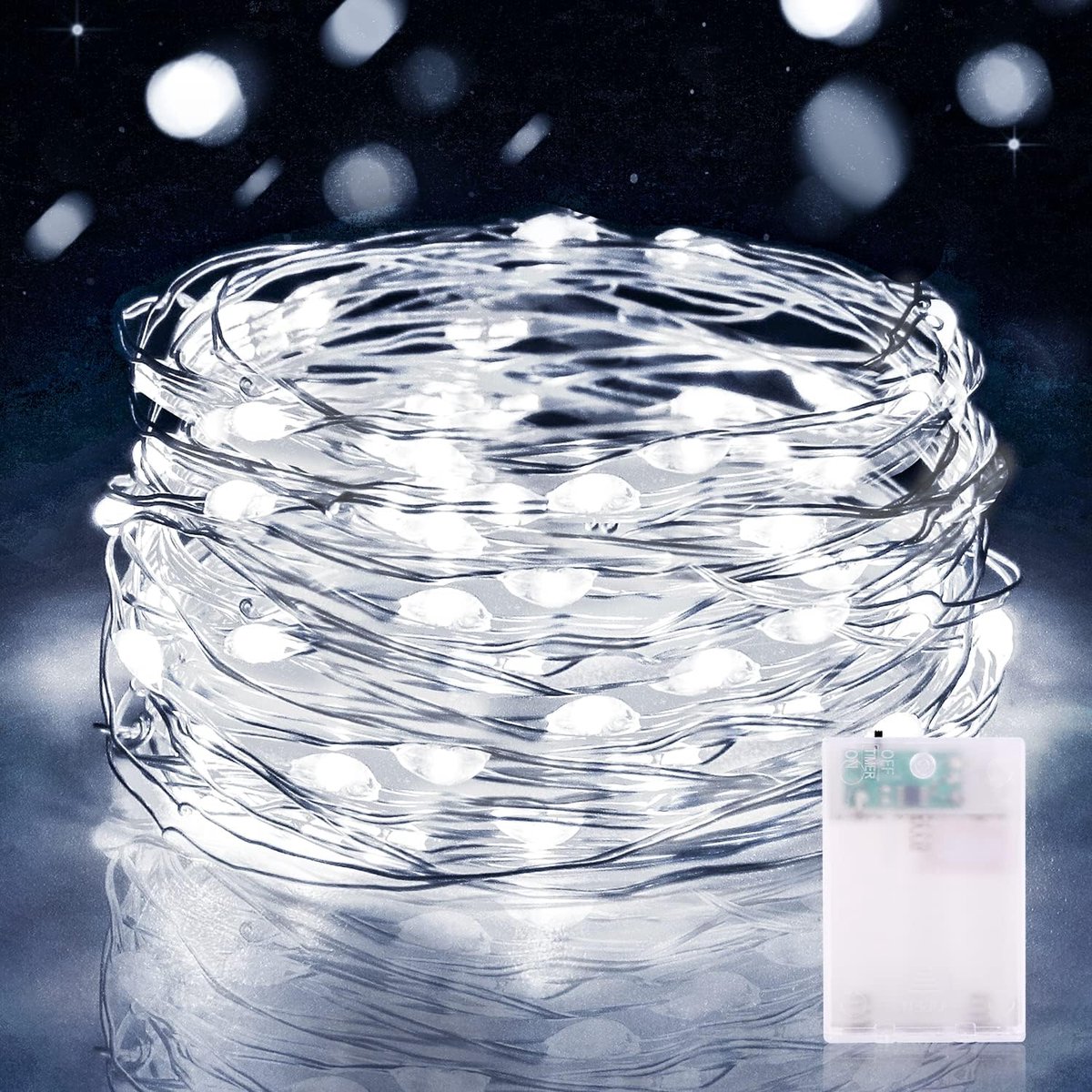 SnelShoppen - 5m 50 LED Sfeerverlichting op Batterij met Timer, Waterdichte Koperdraad Lichten voor Binnen, Slaapkamer, Tuin, Bruiloft, Feest, Festiva