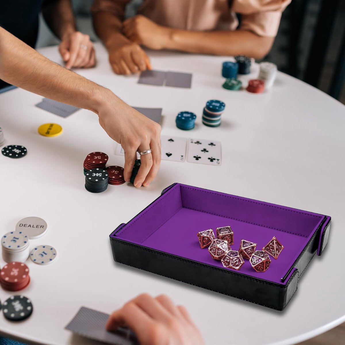 SnelShoppen - Magnetische Vouwbare Dobbelstenen Tray - Rechthoekige Dobbelsteen Rol Tray - PU Leer - Opbergtas voor D&D RPG Dobbelstenen - Violet - Vo