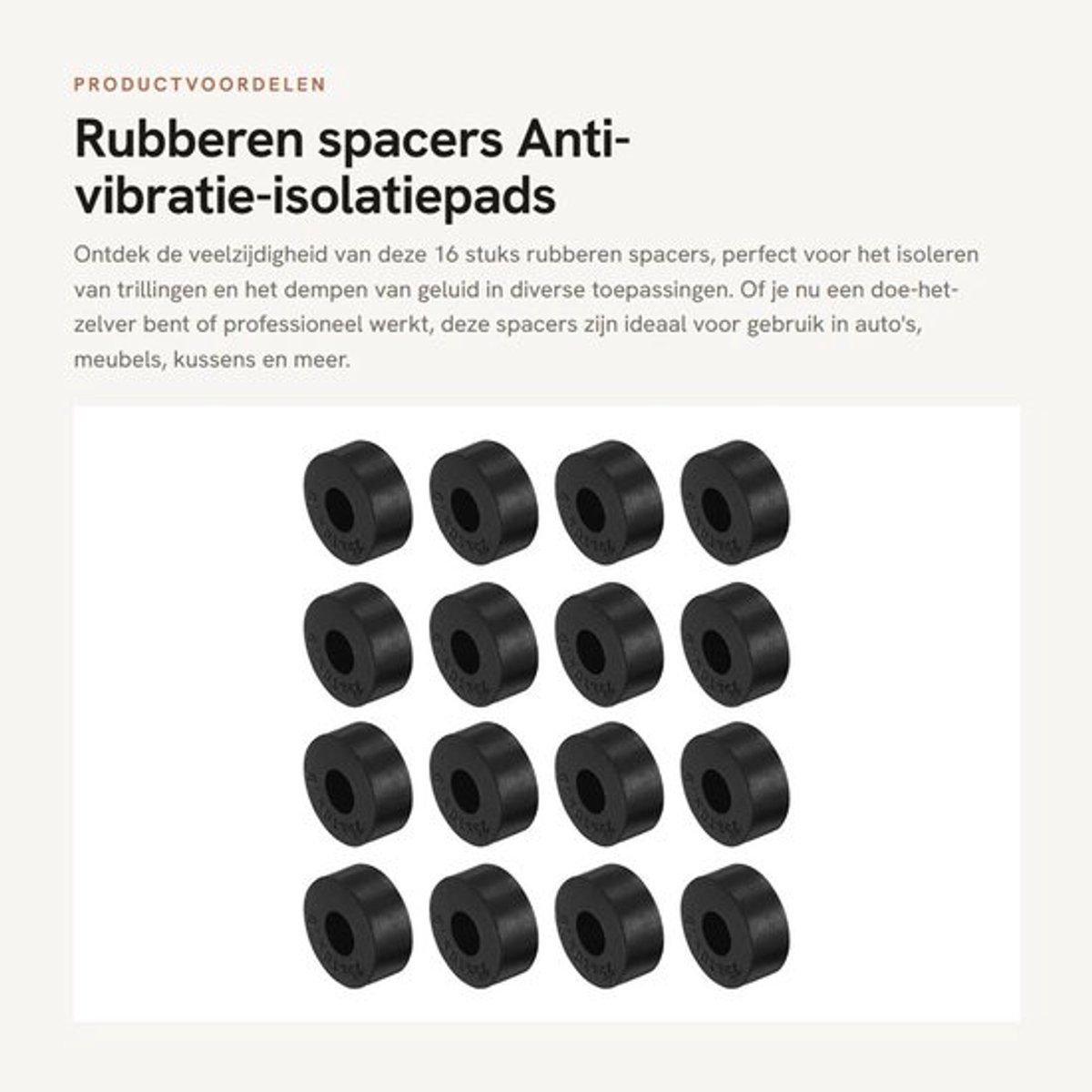 Spacers 16 Stuks - Rubber - Antivibratie-isolatiepads - Geluidsreductie - Schokabsorptie - Duurzaam - 10 x 10 x 25 mm - Dempers