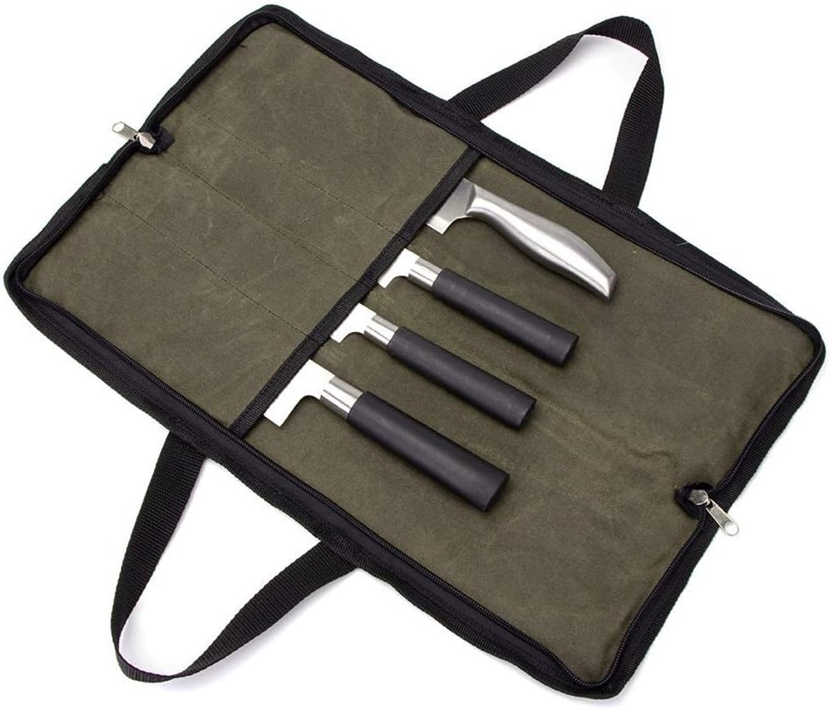 SnelShoppen - Chef's Knife Bag Zwart met 2 Handvatten, 4 Opbergvakken, Stevige Dubbele Rits, Keuken Gereedschap Tote Bag GJB440 (Army Groen)
