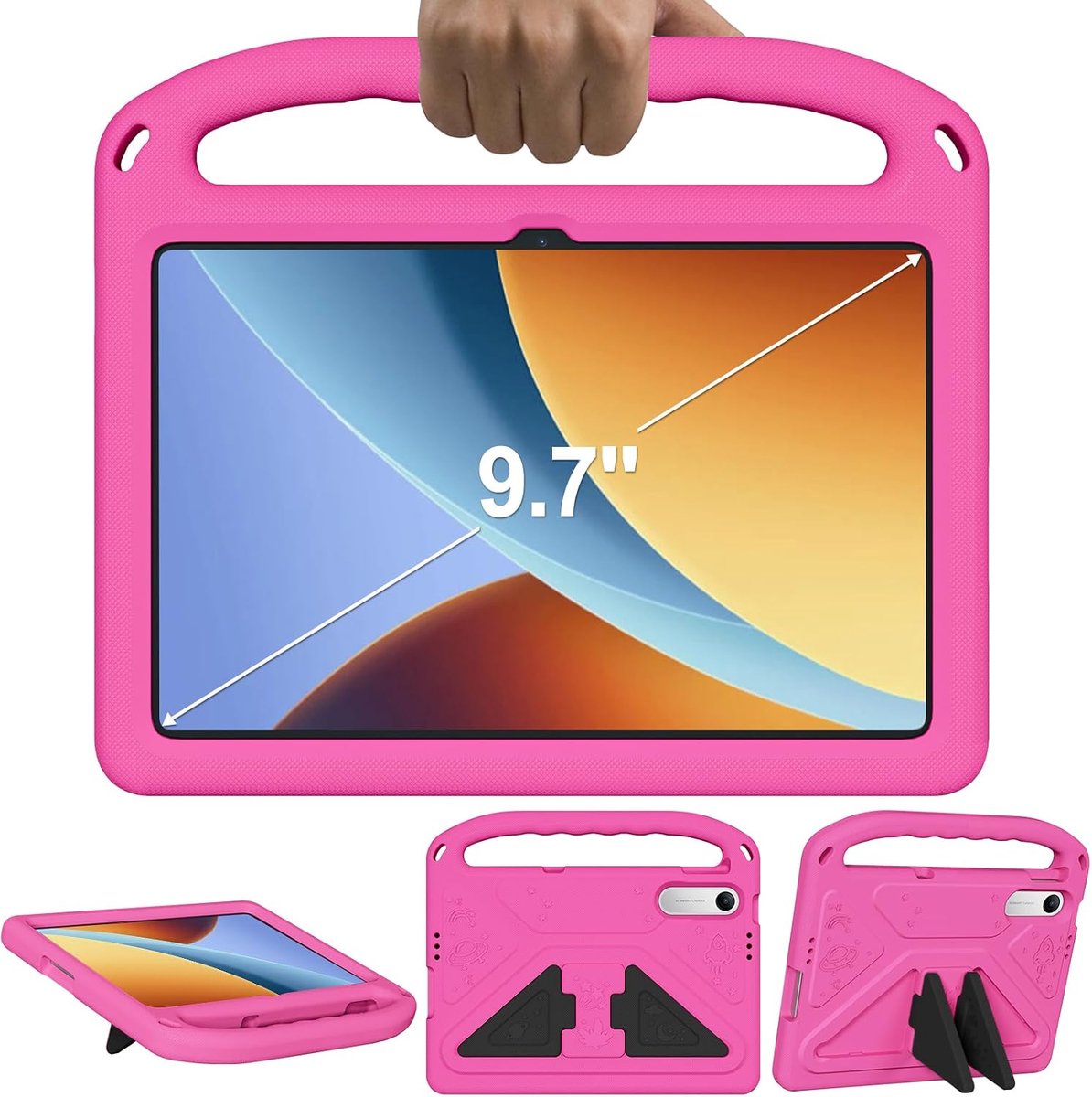 SnelShoppen - Kinderhoes voor 9,7 inch Tablet - Stootvaste Beschermhoes met Standfunctie - Magenta - Geschikt voor Xiaomi Redmi Pad 2 SE (2026)