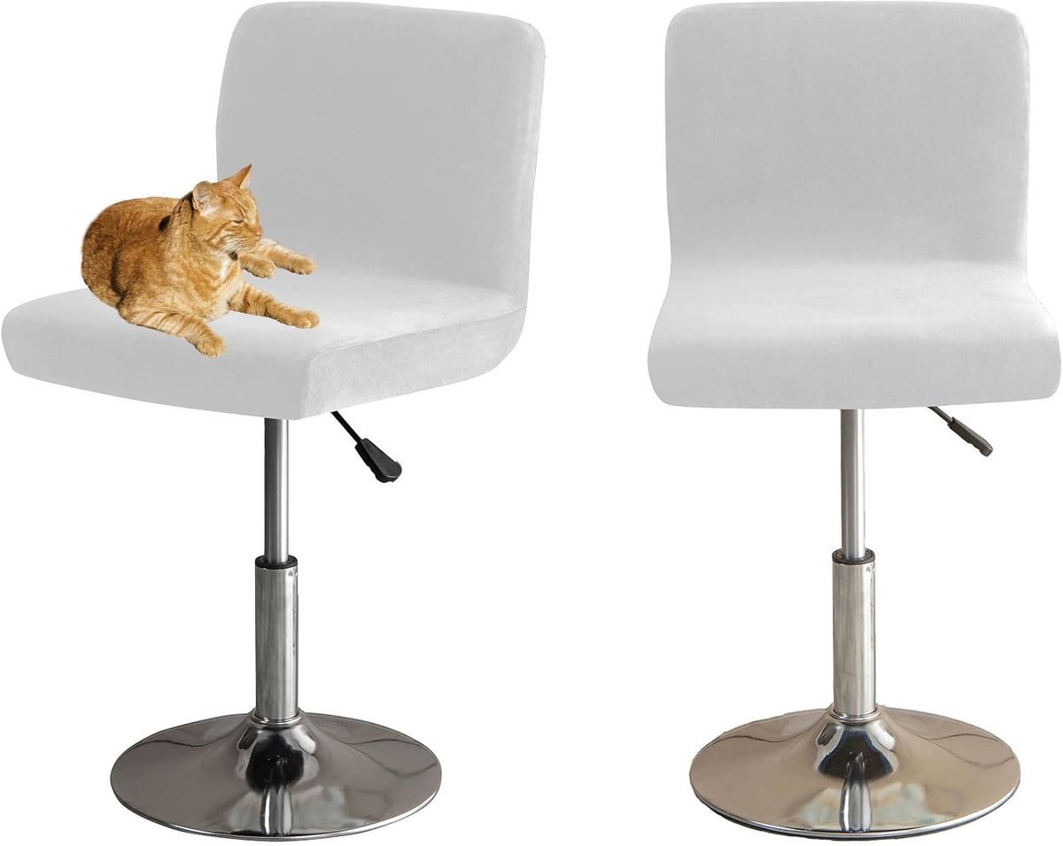 SnelShoppen - Bar Stool Chair Cover met Rugleuning, Elastische Velours Barstoel Covers, Verwijderbare Lage Rugleuning Twist Stoel Cover - Wit - 2 Stuk
