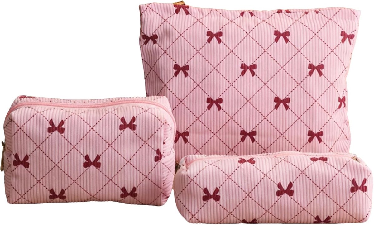SnelShoppen - Cosmetic Bag met Rits 3 Stuks - Draagbare Toilettas Makeup Bag - Multifunctionele Cosmetica Tas voor Vrouwen - Hoogwaardige Corduroy en