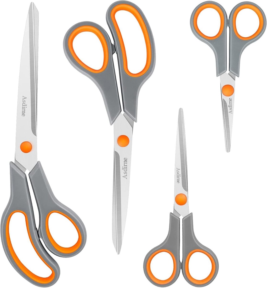 SnelShoppen - Schaar Set van 4 - Roestvrij Staal - Moderne Stijl - Zachte Handgreep - Keuken, Kantoor, Creatief - Oranje en Staalgrijs