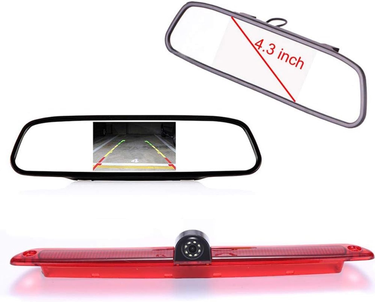 SnelShoppen - Achteruitrijcamera Set 4.3 inch Spiegelmonitor + 3e Remlicht Camera voor Transporters zoals Sprinter, Viano, Transit, Ducato, VW Master