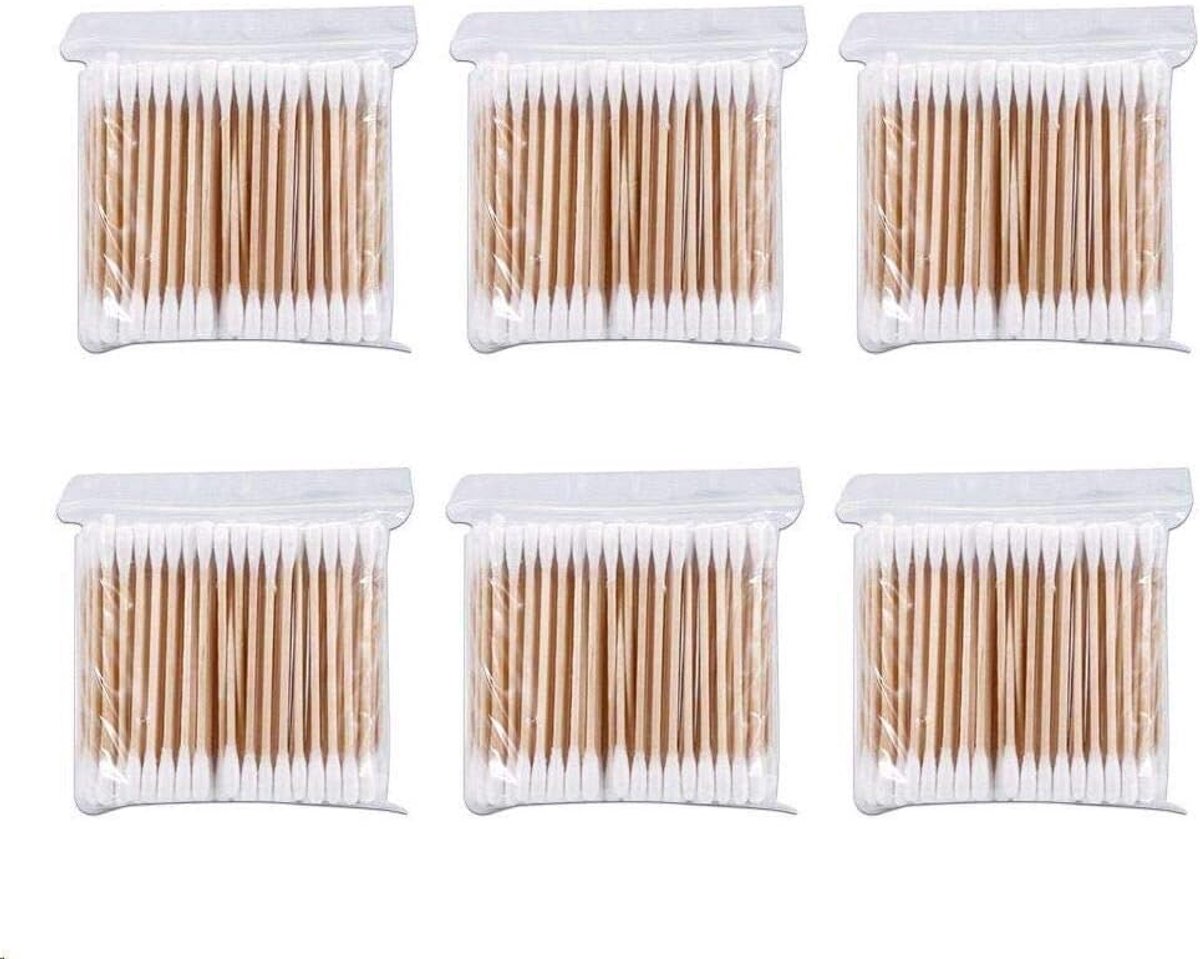 SnelShoppen - 600 Stuks Biologische Cotton Swabs - 6 Pack Eco Vriendelijke Wattenschijfjes met Bamboe Handvatten voor Make-up, Oorreiniging en Wondver