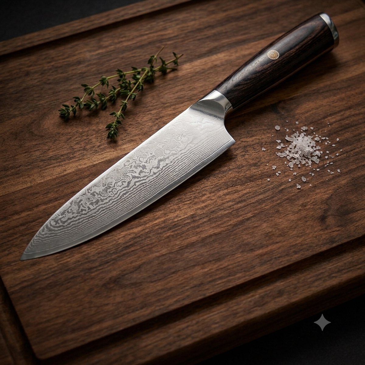 Damascus stijl Koksmes 20 cm - Professioneel Chefmes met Premium Houten Handvat - Inclusief Luxe Cadeaubox