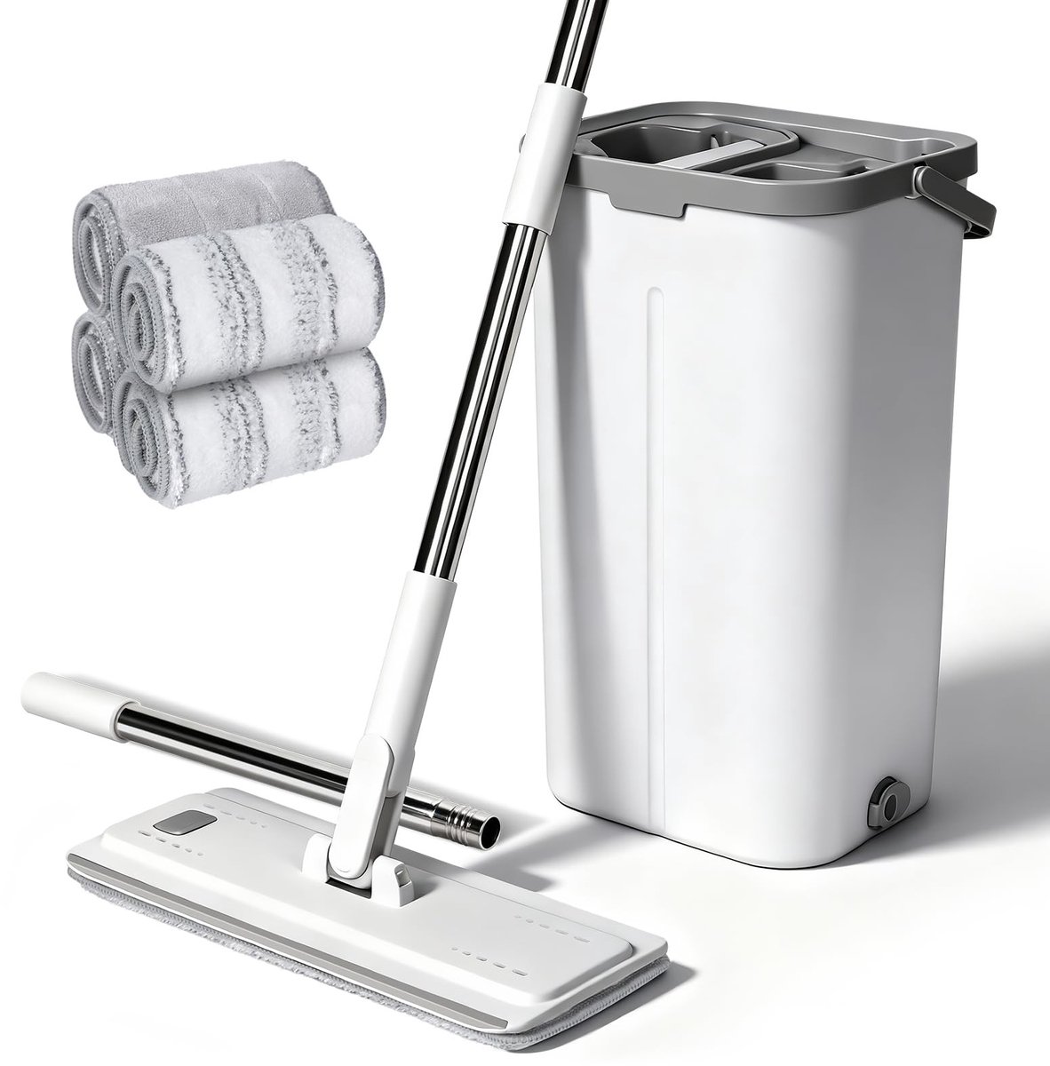 Dailygoods - Mop Set met Emmer en Microvezeldoeken 140 cm Rvs Handvat