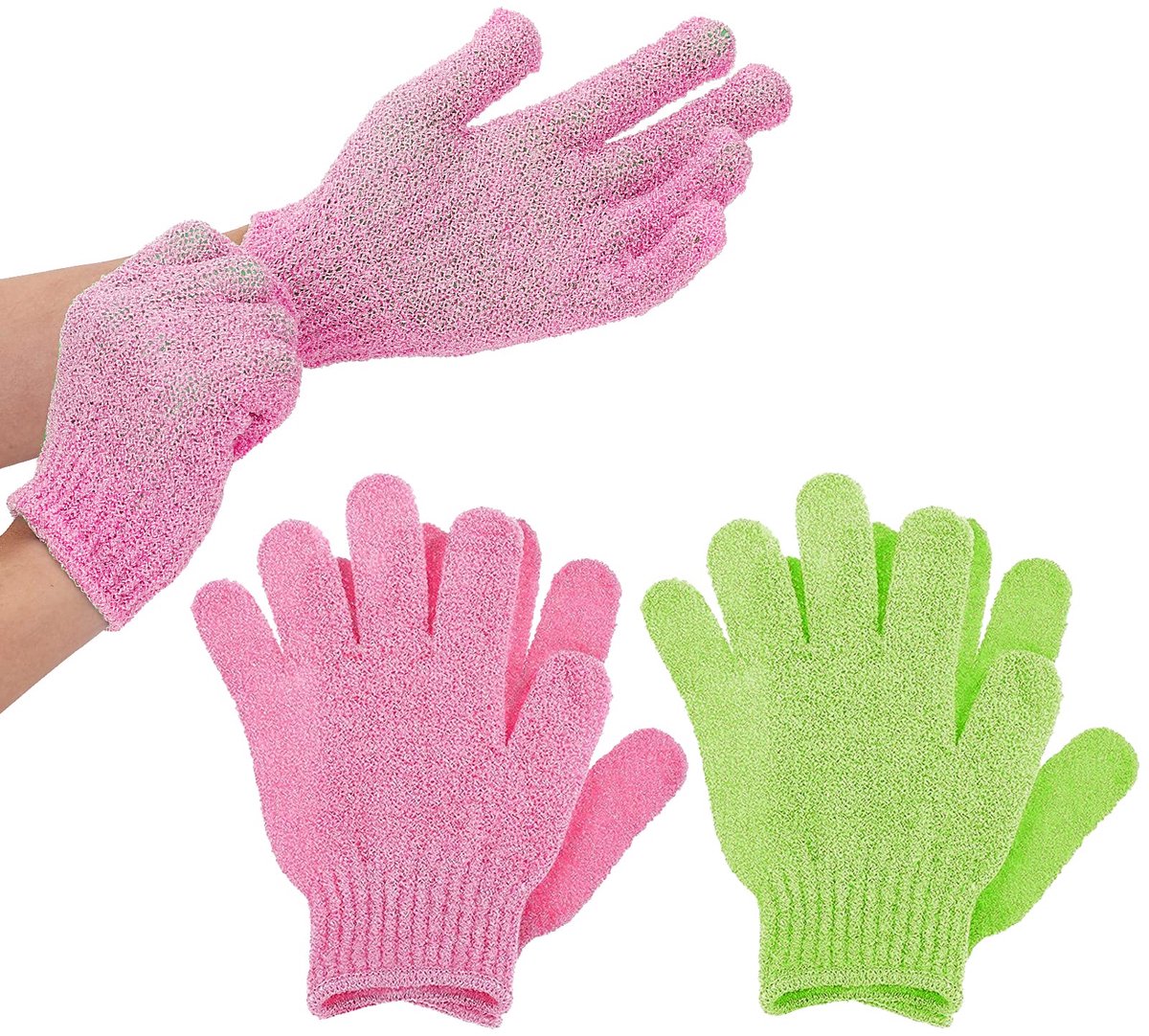 Dailygoods - 2 Pairs Exfoliërende Bad Handschoenen - Dubbel Textuur Scrub Handschoenen voor Dode Huid Verwijdering