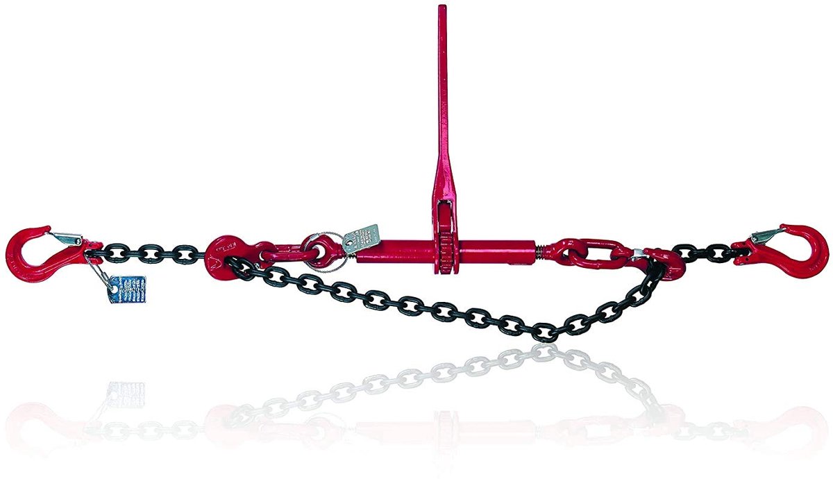 SnelShoppen - Lashing Chain 2m met Ratchet Tensioner, Kracht 2200 DaN, Zwart/Rood, Sterk Staal, Ideaal voor Transport en Beveiliging
