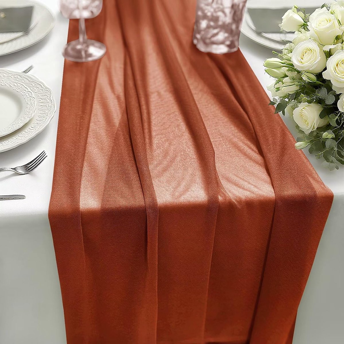 SnelShoppen - Chiffon Tafelrunner Terracotta 70 x 300 cm - Decoratieve Tafelband voor Bruiloften, Verjaardagen, Babyshowers, Keuken en Feestdecoratie