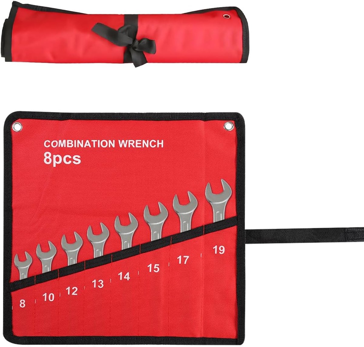 SnelShoppen - Key Roll Organiser Tarpaulin, 6-25 Compartiments, Rol-up Gereedschapszak, Sleutelhanger, Rood, Voor DIY, Elektricien, Ambachten (8 Pocke