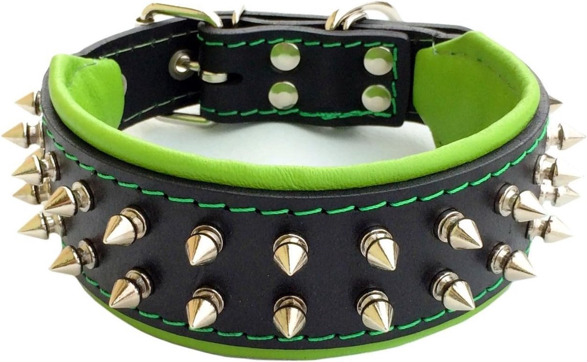 SnelShoppen - Bestia Hondenhalsband 5 cm Breed van 100% Leer met Uniek Ontwerp voor Franse Bulldog, Mops, Terrier, Labrador en Herder - Handgemaakt in