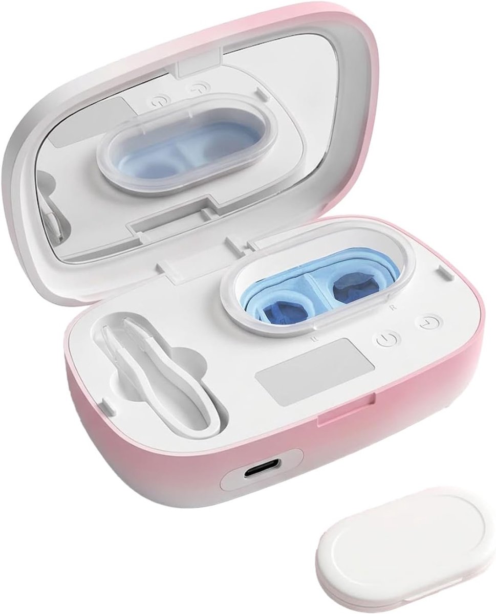 SnelShoppen - Ultrasone Contactlenzenreiniger 48 kHz - Hoogfrequent Reinigingsapparaat voor Zachte en Gekleurde Lenzen - 4 Tijdmodi - Gradiënt Roze