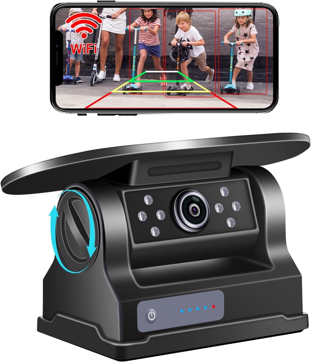 SnelShoppen - Wifi Achteruitrijcamera Solar Magnetisch HD 1080P IR Nachtzicht BSD Slimme Detectie IP69K Waterdicht voor iPhone Android Parkeerhulp Aut
