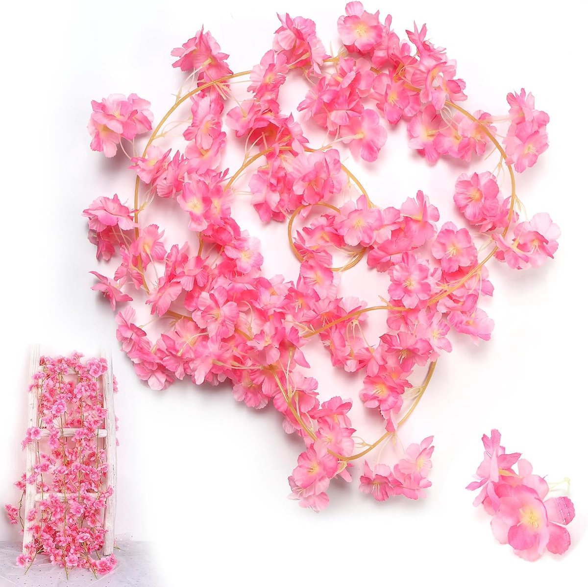 SnelShoppen - Decoratieve Kersenbloesem Garland, 3 Stuks, 180 cm, Kunstbloemen Hangovertjes, Roze Decoratie voor Bruiloft, Feest, Thuis, Tuin