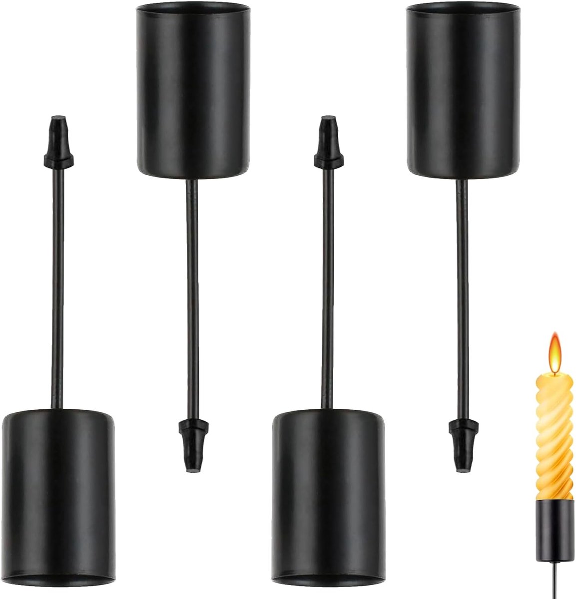 SnelShoppen - Set van 4 Zwarte Kaarsenhouders, Adventskrans, Staafkaarsenhouder, Vintage Kandelaars met Rubber Doppen, DIY Decoratie voor Kerstmis en