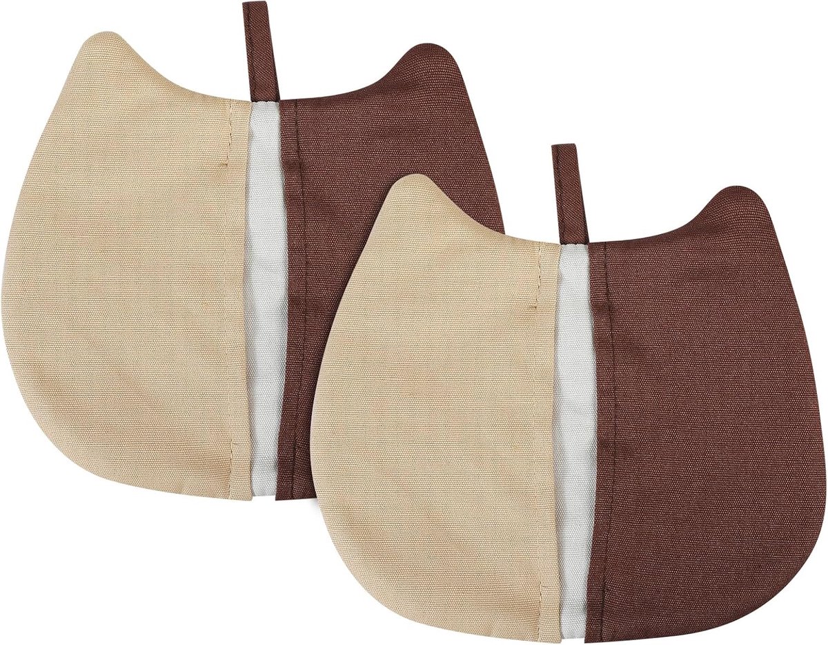 SnelShoppen - Schattige Katvormige Pannenlappen met Pocket - Katoenen Hittebestendige Keukenaccessoires - 23x17 cm Bruin voor Koken, BBQ, Oven en Bakk