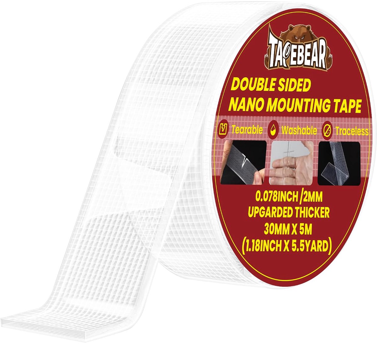 SnelShoppen - Extra Sterke Dubbelzijdige Tape 5m x 30mm, Wasbaar, Herbruikbaar, Waterproof, Transparant, Geen Gaten, Voor Thuis, Kantoor, Decoraties,
