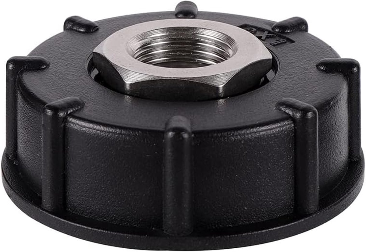 SnelShoppen - IBC S60X6 Water Tank Adapter Coarse Thread met RVS Slangverbinding en Ventieluitgang (3/4 Inch Vrouwelijk Draad) voor Tuin, Camping, en