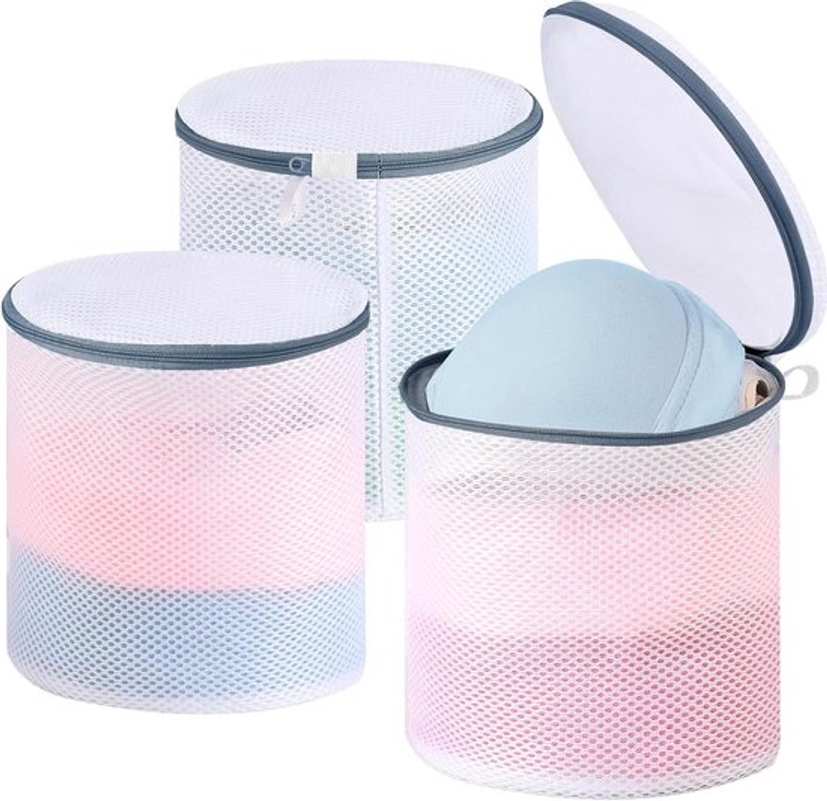 Set van 3 herbruikbare waszakken voor beha's en ondergoed 18 cm x 20 cm met ritssluiting