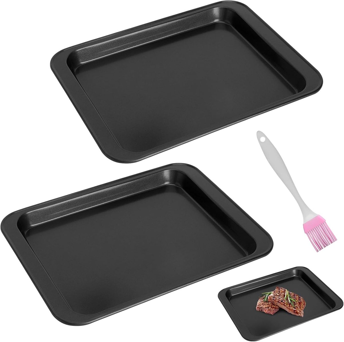 SnelShoppen - 2 Stuks Bakplaat - Kleine Bakplaat 24x18x2 cm - Ovenplaat van Koolstofstaal met Anti-aanbaklaag voor Taarten, Snacks en Dagelijks Bakken