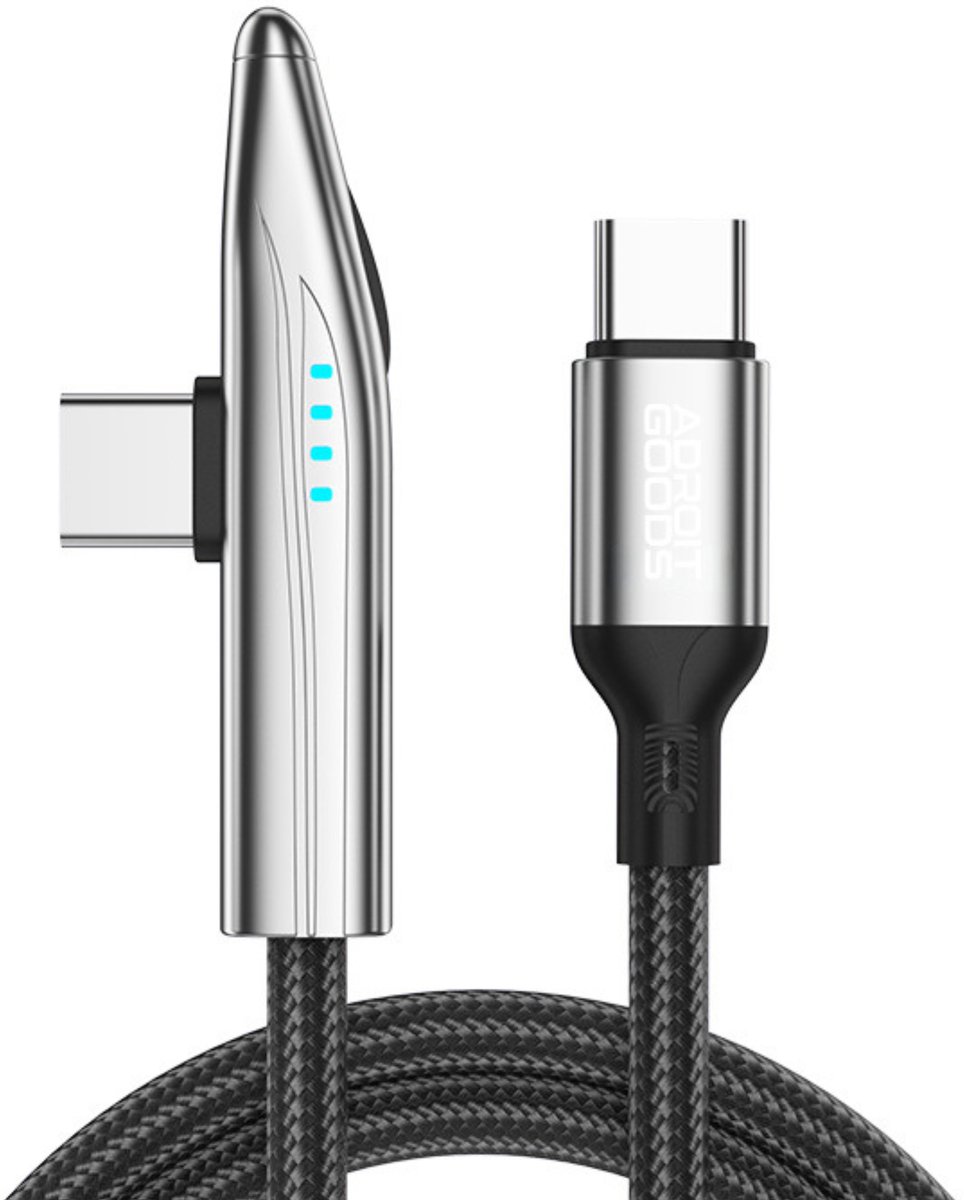 AdroitGoods USB-C naar USB-C Kabel 100W Snellader Gaming Kabel Haakse Plug Nylon Gevlochten Data Kabel - 1,2 m