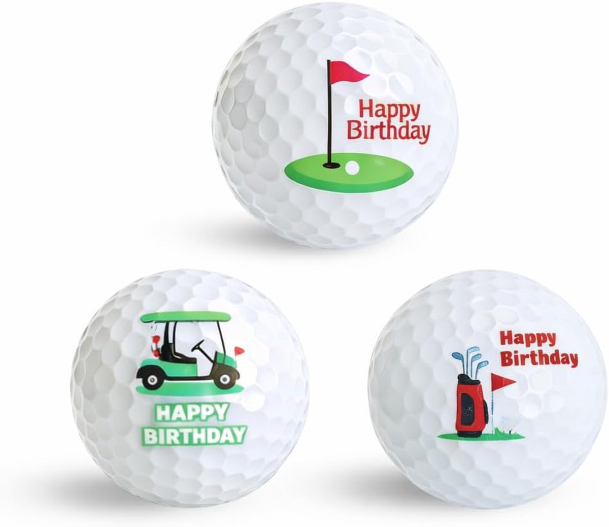 SnelShoppen - Persoonlijke Golfballen Set - 3x Happy Birthday Golfballen - Perfect Geschenk voor Golfer Mannen - Ideaal voor Beginners en Hobbyspelers